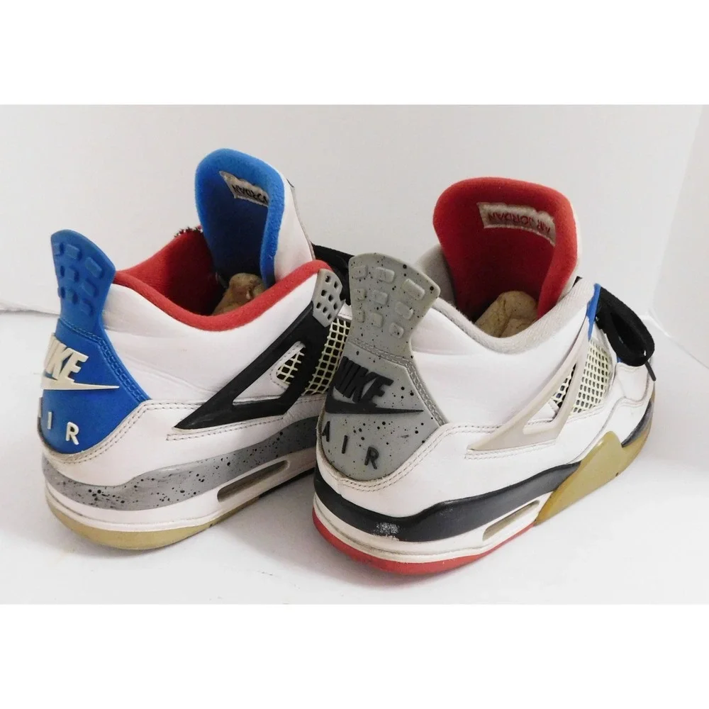 Nike Air Jordan 4 Retro What The White Cement Fire Red Sneakers Men's Size 9.5